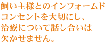 飼い主様とのインフォームドコンセントを大切にし、治療について話し合いは欠かせません。